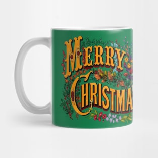 Vintage Style Merry Christmas Holiday Greeting Vector Art Mug